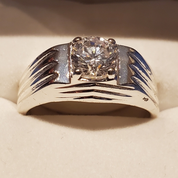 Vintage Crystal Diamond Sterling Silver Men's Ring